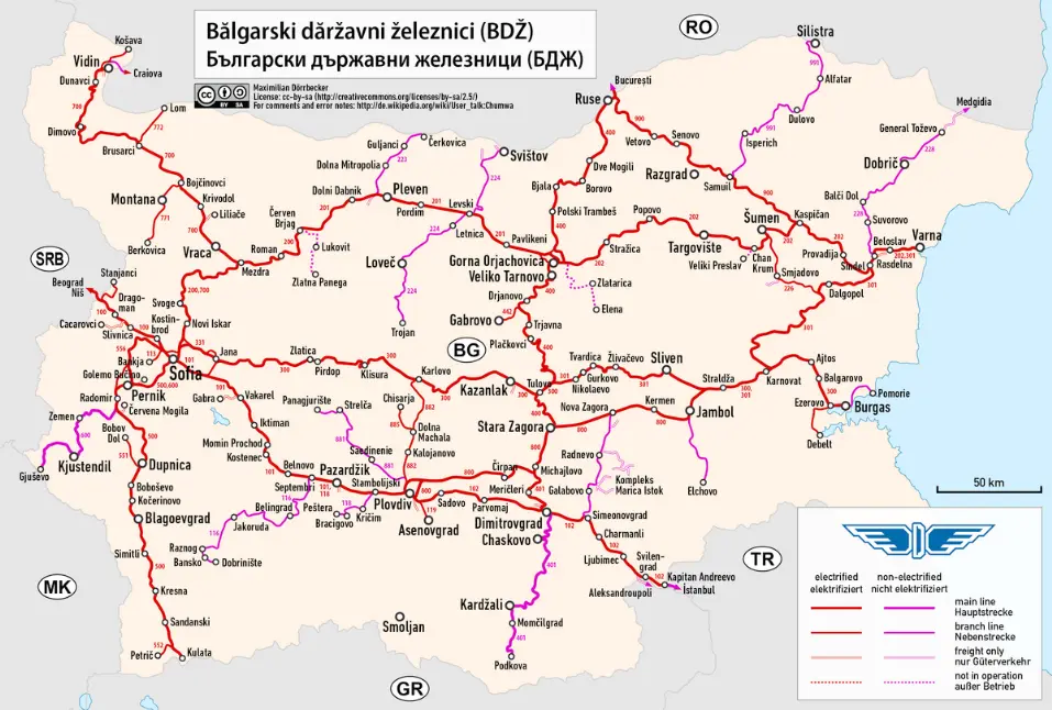 Mappa ferrovie bulgaria